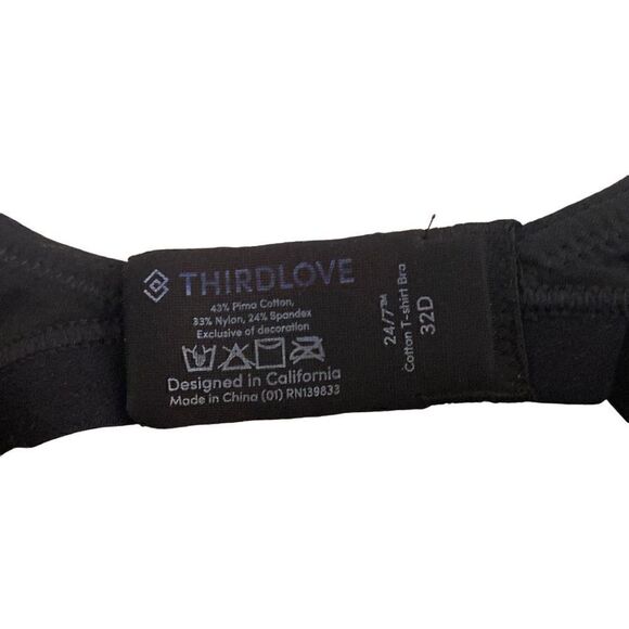 ThirdLove 24/7 Cotton T-Shirt Bra Underwire Black Size 32D - Picture 3 of 3